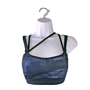 Champion C9 Sports Bra sz XXL Blue Black Camo Silver Side Stripe Crisscross Gym